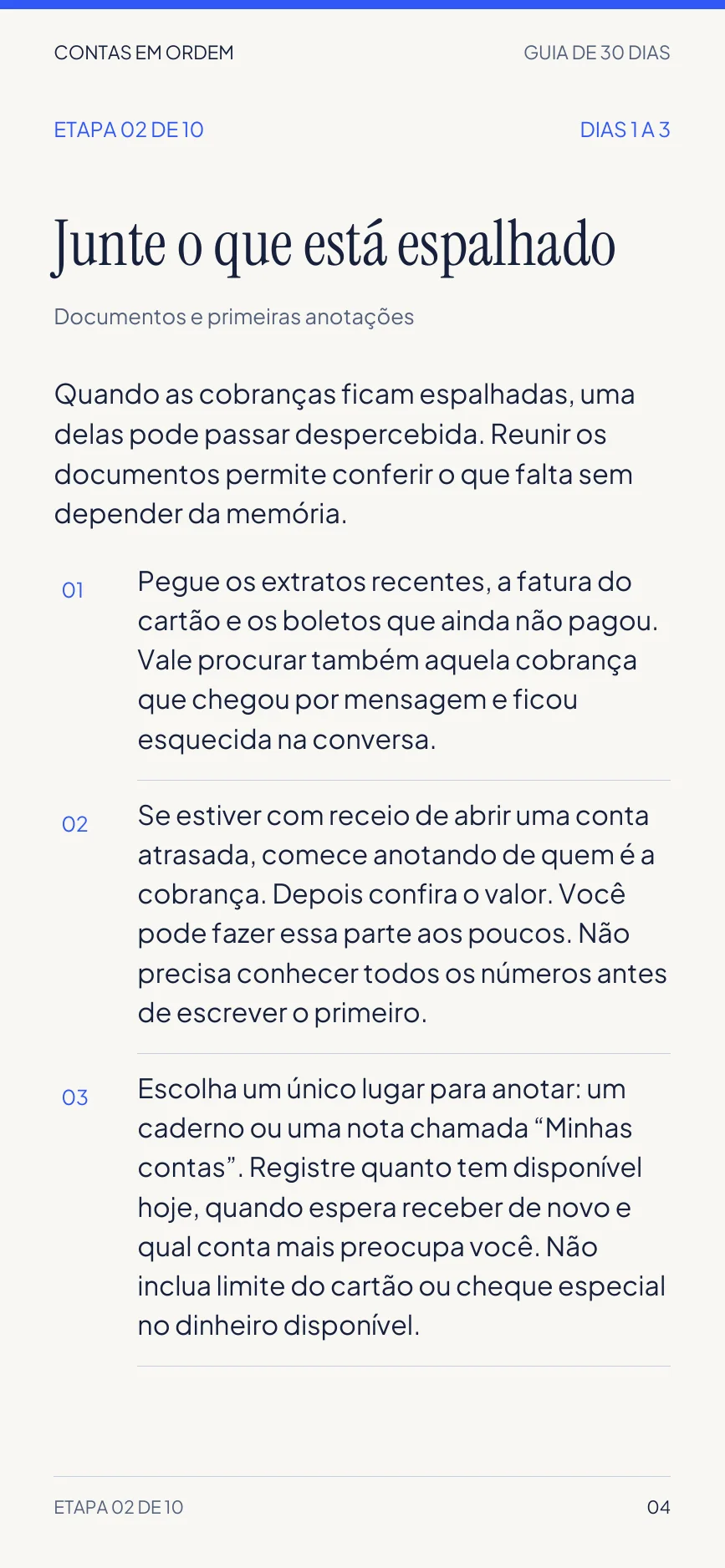 Página real do guia, etapa Junte o que está espalhado