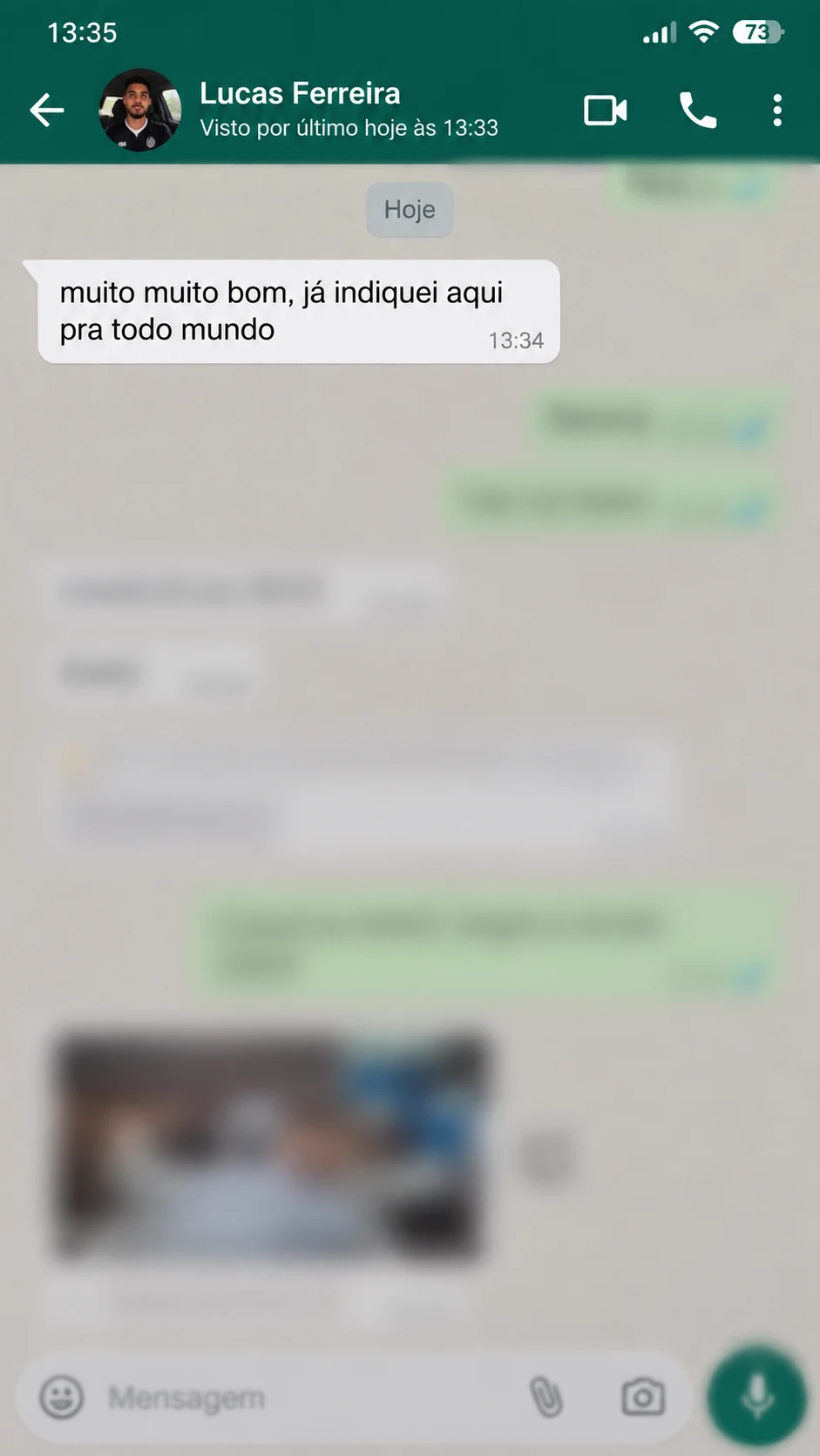 Conversa com Lucas Ferreira dizendo que indicou o material a outras pessoas